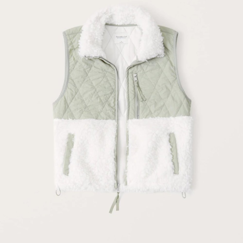 NWT ABERCROMBIE & fitch Cropped Two-Tone Sherpa Vest Jacket